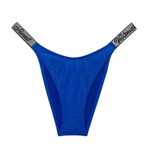 New! Victoria's Secret Swim Shine Strap Brazilian Bikini Bottom Blue 4637 - Picture 1 of 10